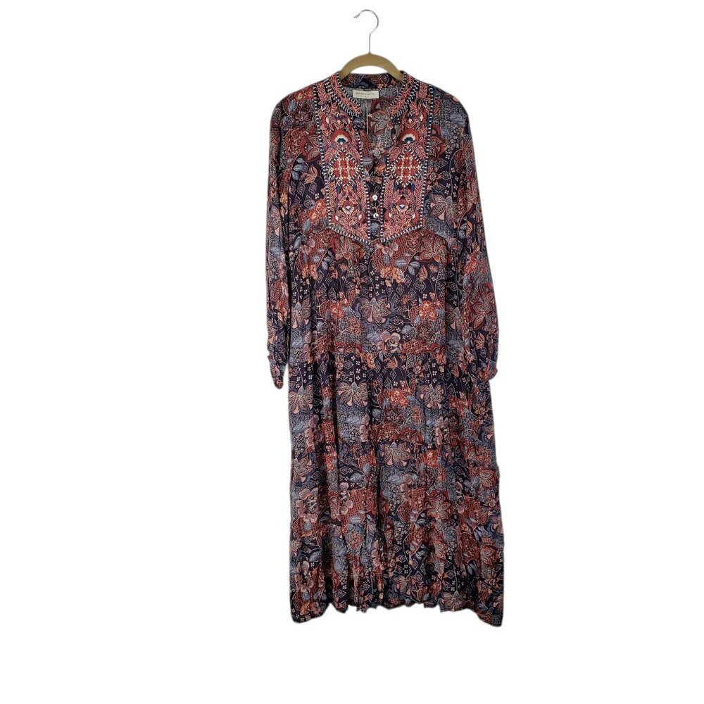 Maison Hotel NWT Adriana Dress Cobalto Jawaian Sunset Embroidered Womens Small